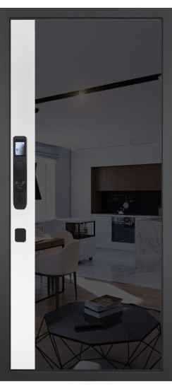 Дверь Гранит Пиано Смарт | Внешняя МДФ-панель и наличники: цвет «Графит», черное стекло, 10мм