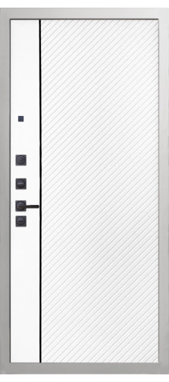 Дверь Гранит Роял белая с черной фурнитурой | Внешняя МДФ-панель и наличники: цвет «Белый», 10мм.