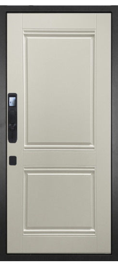 Дверь Гранит Пиано Смарт | Внешняя МДФ-панель и наличники: цвет «Графит», черное стекло, 10мм