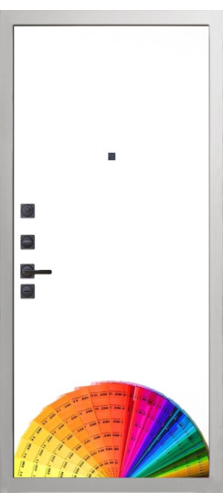 Дверь Гранит Роял белая с черной фурнитурой | Внешняя МДФ-панель и наличники: цвет «Белый», 10мм.