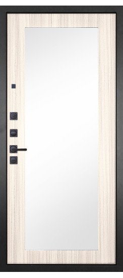 Дверь Гранит Пиано Черная | Внешняя МДФ-панель и наличники: цвет «Черный Графит», черное стекло, 10мм