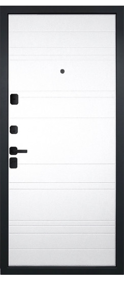 Дверь Гранит Пиано Эко | Внешняя МДФ-панель и наличники: цвет «Ель поперечная», черное стекло, 10мм.