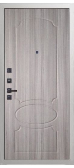 Дверь Гранит Роял белая с черной фурнитурой | Внешняя МДФ-панель и наличники: цвет «Белый», 10мм.