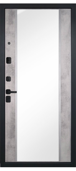 Дверь Гранит Пиано Эко | Внешняя МДФ-панель и наличники: цвет «Ель поперечная», черное стекло, 10мм.