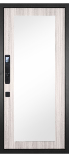 Дверь Гранит Пиано Смарт | Внешняя МДФ-панель и наличники: цвет «Графит», черное стекло, 10мм