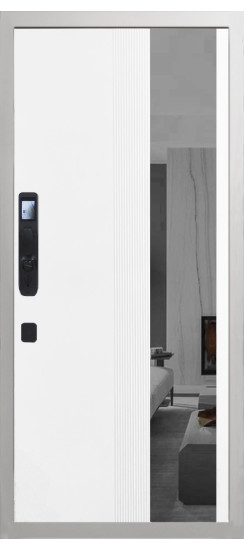 Дверь Гранит Пиано Смарт Белая | Внешняя МДФ-панель и наличники: цвет «Белый», 10мм