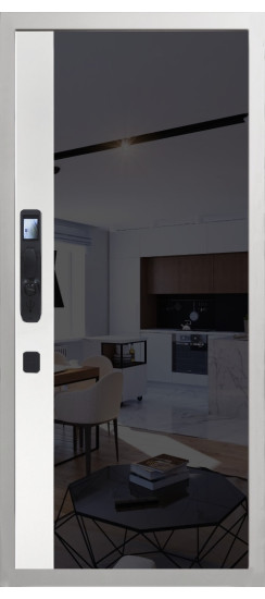 Дверь Гранит Пиано Смарт Белая | Внешняя МДФ-панель и наличники: цвет «Белый», 10мм