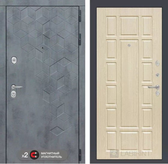 Входная дверь Бетон 12 - Беленый дуб | Современная декоративная MDF панель 10 мм с наличником, цвет 