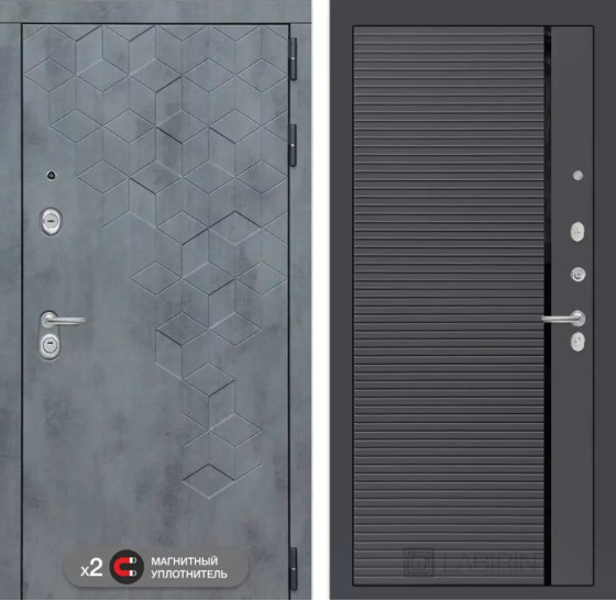 Входная дверь Бетон 22 - Графит софт, черная вставка | Современная декоративная MDF панель 10 мм с наличником, цвет 