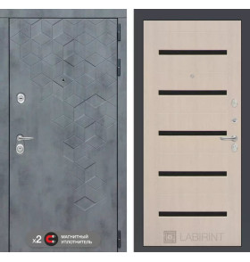 Входная дверь Бетон 01 - Беленый дуб, стекло черное