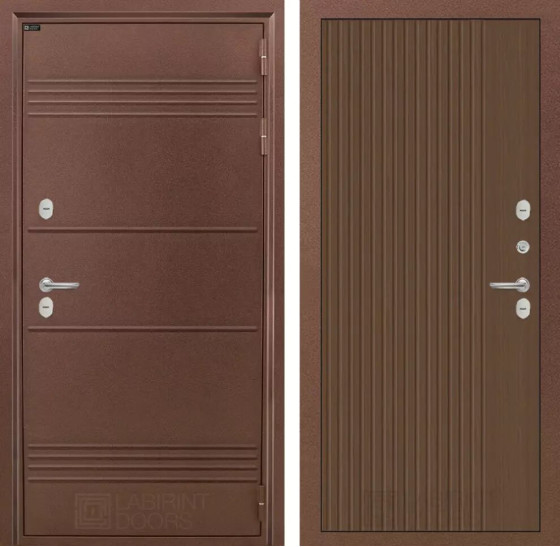 Входная дверь Термо Лайт 29 - Дуб кантри темный | Металлическая отделка с давлением и фигурным наличником