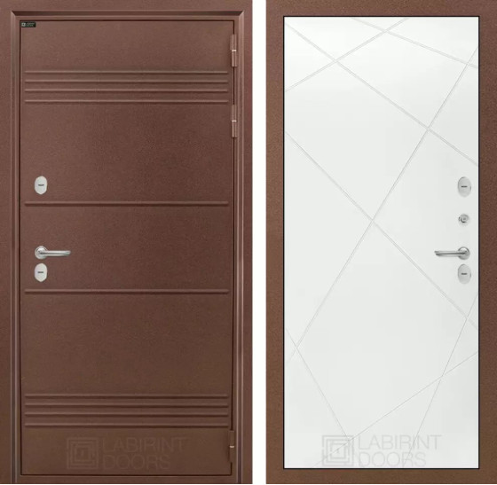 Входная дверь Термо Лайт 24 - Белый софт | Металлическая отделка с давлением и фигурным наличником