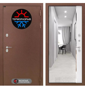 Входная дверь Термо Магнит с зеркалом Панорама - Белый софт