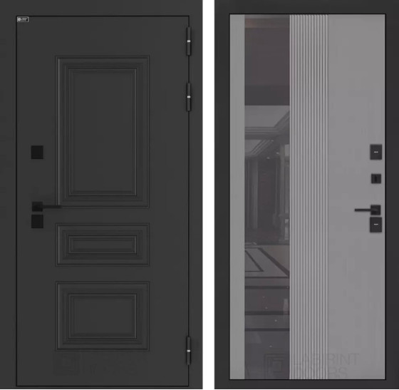 Входная дверь Аляска Лайт с Зеркалом 32 тонированным - Серый рельеф софт | Металлическая отделка методом давления на полотне