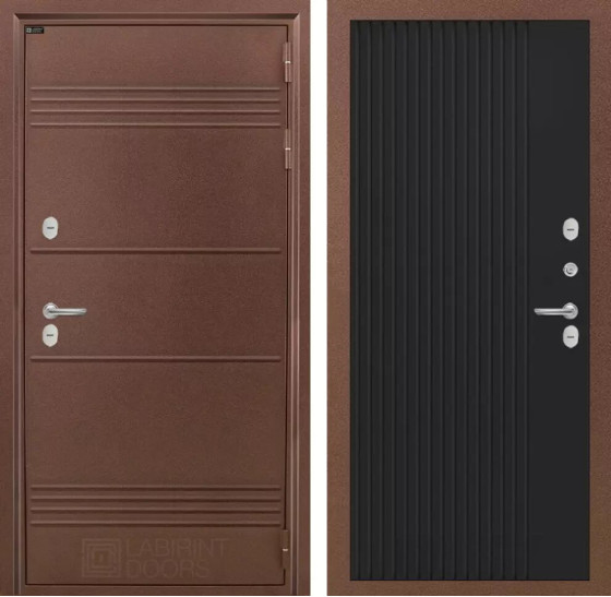 Входная дверь Термо Лайт 29 - Черный кварц | Металлическая отделка с давлением и фигурным наличником