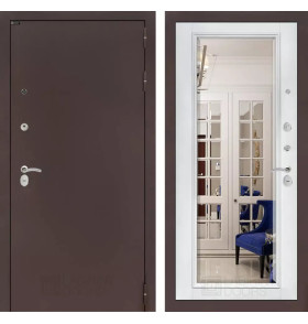 Входная дверь CLASSIC антик медный с Зеркалом Фацет - Белый софт