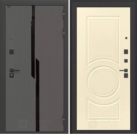 Входная дверь CARBON 23 - Шампань софт | Декоративная MDF панель 10 мм с черным стеклом фацет, цвет 