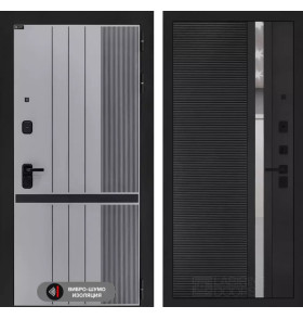 Входная дверь SKYLAB 31 - Черный кварц, зеркальная вставка с тонировкой