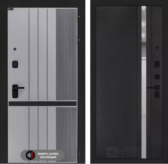 Входная дверь SKYLAB 31 - Черный кварц, зеркальная вставка с тонировкой | Фрезерованная МДФ панель 10 мм, цвет 