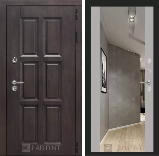 Входная дверь Лондон с зеркалом Максимум - Грей софт | Влагостойкая MDF панель 16 мм с наличниками, цвет Винорит 