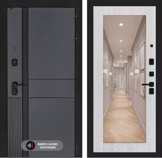 Входная дверь EVOLAB с Зеркалом 18 - Сандал белый | Фрезерованная МДФ панель 10 мм, цвет 