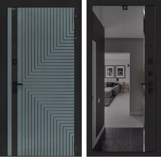 Входная дверь CREDOR с зеркалом Панорама с тонировкой - Черный кварц | Фрезерованная МДФ панель 10 мм, цвет 