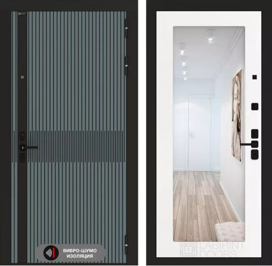 Входная дверь ISSIDA с зеркалом 18 - Белое дерево | Фрезерованная МДФ панель 10 мм, цвет 