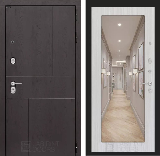 Входная дверь URBAN с Зеркалом 18 - Сандал белый | Стильная декоративная MDF панель 10 мм с наличником, цвет 