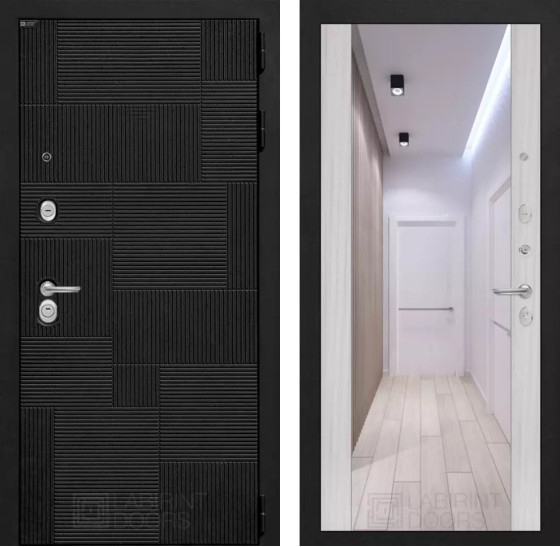 Входная дверь PAZL с зеркалом Максимум - Сандал белый | Современная MDF панель 10 мм, цвет 