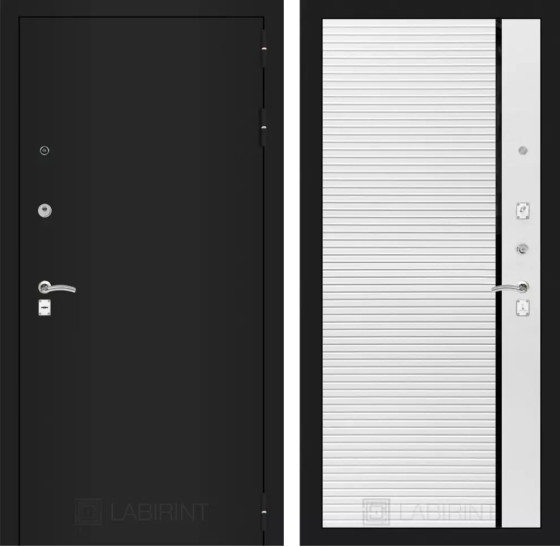 Входная дверь CLASSIC шагрень черная 22 - Белый софт, черная вставка | Металл с практичным покрытием 