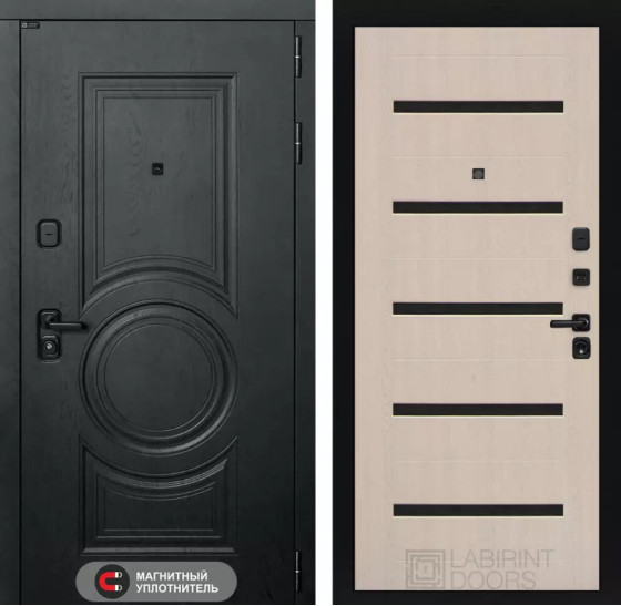 Входная дверь GRAND 01 - Беленый дуб, стекло черное | Стильная декоративная MDF панель 16 мм с наличником, цвет 