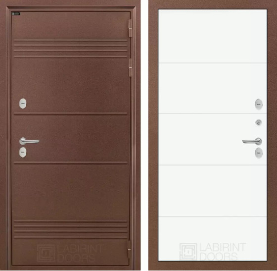 Входная дверь Термо Лайт 13 - Белый софт | Металлическая отделка с давлением и фигурным наличником