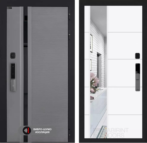 Входная дверь Пиано Смарт 2.0 с зеркалом 19 - Белый софт | Фрезерованная МДФ панель 10 мм, цвет 