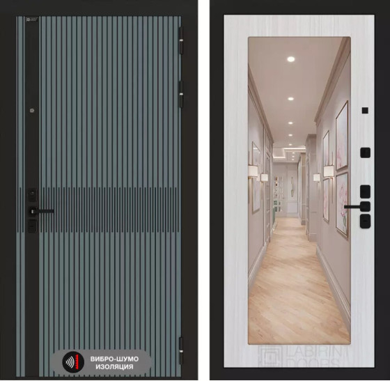 Входная дверь ISSIDA с зеркалом 18 - Сандал белый | Фрезерованная МДФ панель 10 мм, цвет 