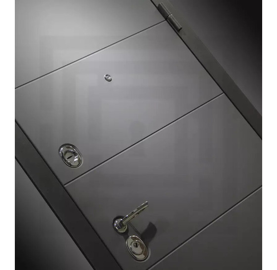 Входная дверь ART 02 - Сандал белый, стекло черное | Современная декоративная MDF панель 10 мм, цвет 