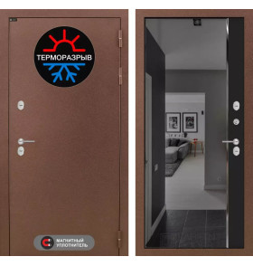 Входная дверь Термо Магнит с зеркалом Панорама с тонировкой - Черный кварц