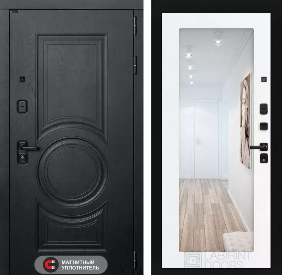 Входная дверь GRAND с Зеркалом 18 - Белое дерево | Стильная декоративная MDF панель 16 мм с наличником, цвет 