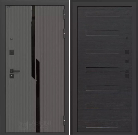 Входная дверь CARBON 14 - Эковенге поперечный | Декоративная MDF панель 10 мм с черным стеклом фацет, цвет 