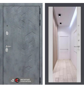 Входная дверь Бетон с зеркалом Максимум - Сандал белый