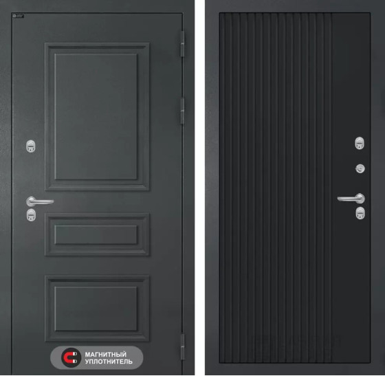 Входная дверь Атлантик 29 - Черный кварц | Металлическая отделка 3D филенка