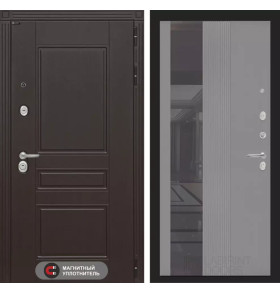 Входная дверь Мегаполис с Зеркалом 32 тонированным - Серый рельеф софт