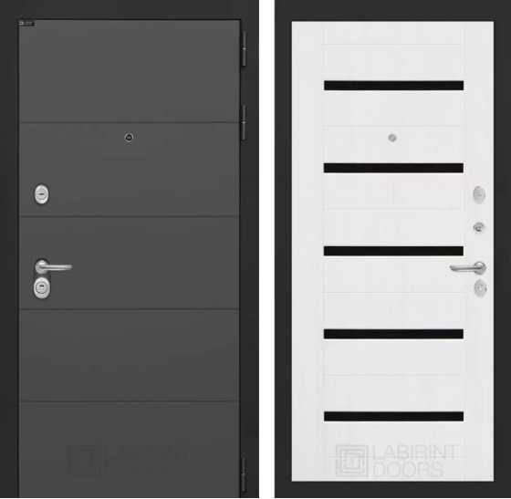 Входная дверь ART 01 - Белое дерево, стекло черное | Современная декоративная MDF панель 10 мм, цвет 