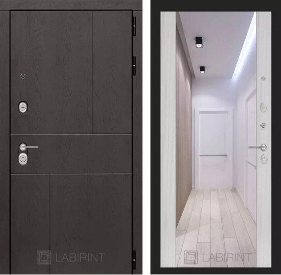 Входная дверь URBAN с Зеркалом Максимум - Сандал белый | Стильная декоративная MDF панель 10 мм с наличником, цвет 