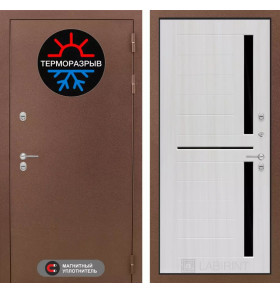 Входная дверь Термо Магнит 02 - Сандал белый, стекло черное