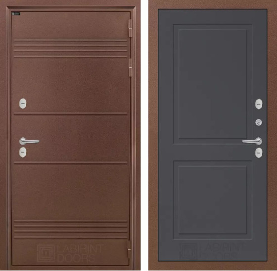 Входная дверь Термо Лайт 11 - Графит софт | Металлическая отделка с давлением и фигурным наличником