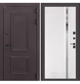 Входная дверь Полярис лайт 31 - Белый софт, зеркальная вставка с тонировкой