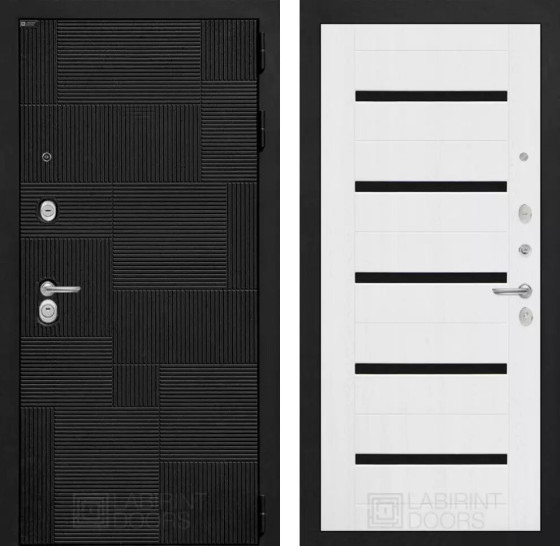 Входная дверь PAZL 01 - Белое дерево, стекло черное | Современная MDF панель 10 мм, цвет 