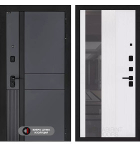 Входная дверь EVOLAB с Зеркалом 32 тонированным - Белый рельеф софт