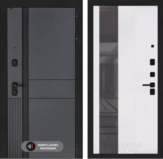 Входная дверь EVOLAB с Зеркалом 32 тонированным - Белый рельеф софт | Фрезерованная МДФ панель 10 мм, цвет 