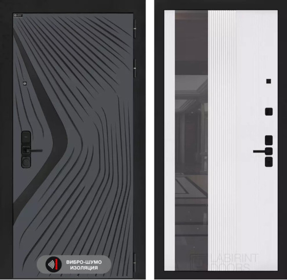 Входная дверь LEOLAB с Зеркалом 32 тонированным - Белый рельеф софт | Фрезерованная МДФ панель 10 мм, цвет 